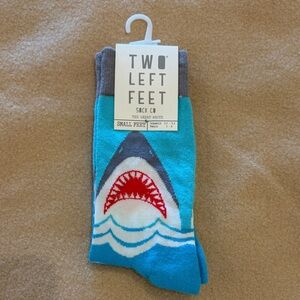 Two Left Feet Shark Pattern Men's Socks - Turquoise and Gray